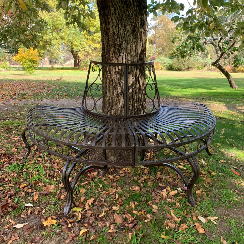 Nature's Nook Half-Tree Garden Bench - Rustic Brown