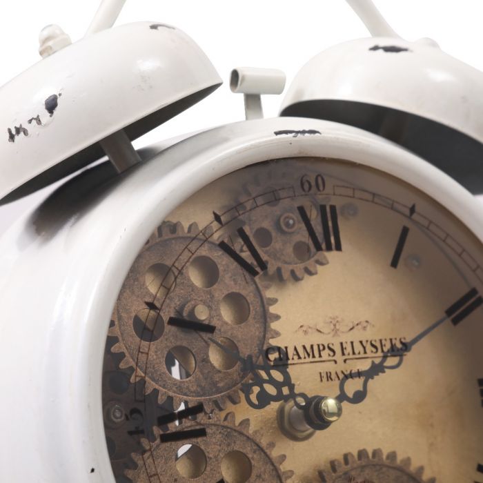 Newton Bell Exposed Gear Movement Bedside Clock - White