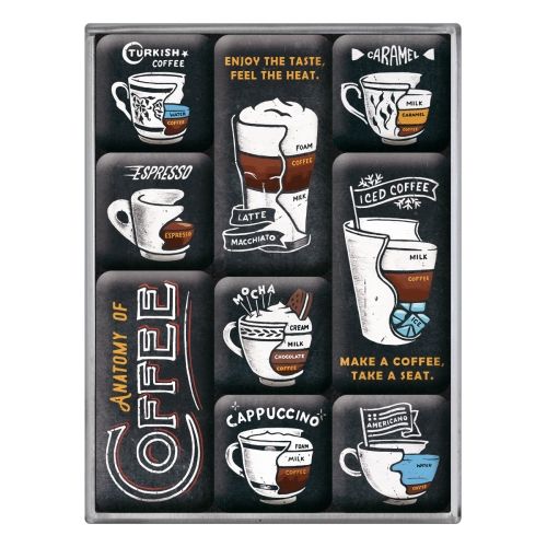Nostalgic-Art 9pc Fridge Magnet Set Anatomy of Coffee
