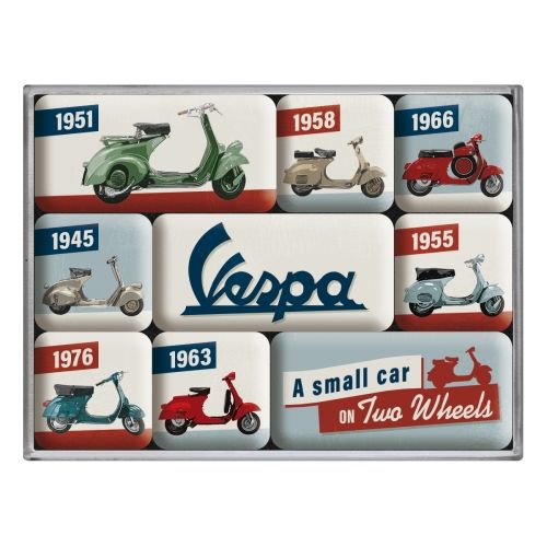 Nostalgic-Art 9pc Fridge Magnet Set Vespa Model Chart