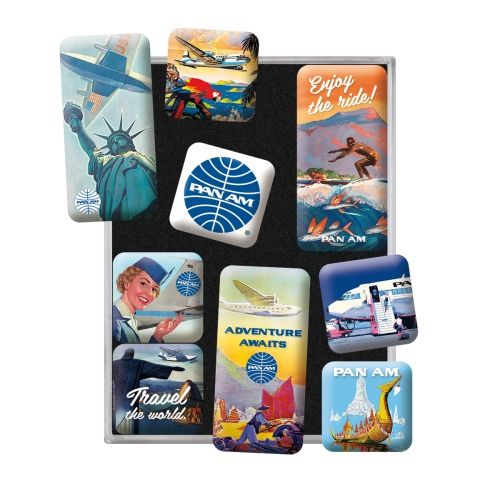 Nostalgic-Art 9pc Fridge Magnet Set Pan Am Travel The World Posters