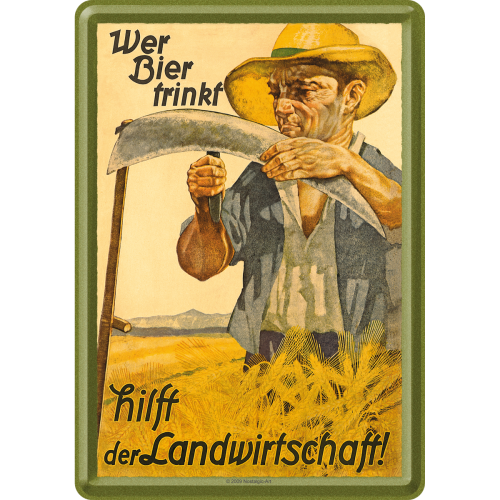 Nostalgic-Art Metal Postcard Who Drinks Beer Helps Agriculture 10x14cm