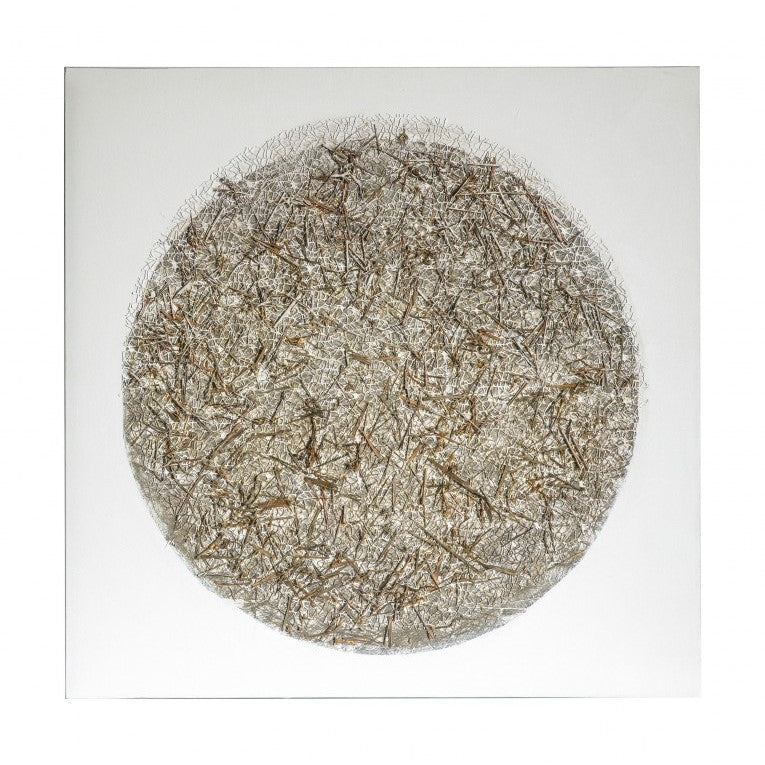 Orbital Elegance Textured Pieces on White Canvas