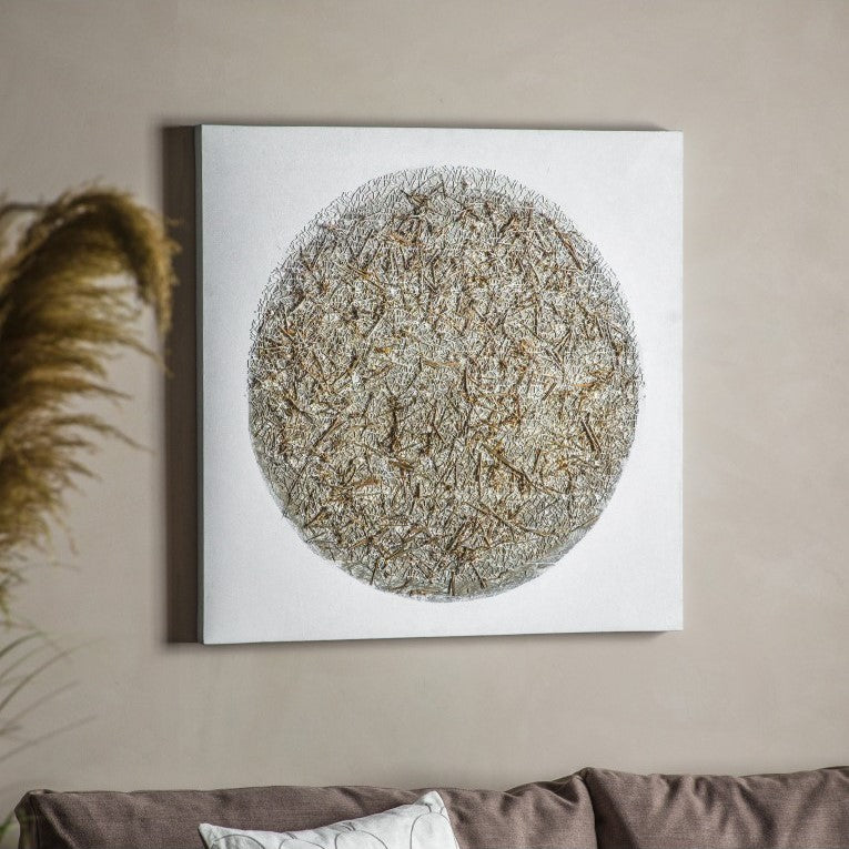 Orbital Elegance Textured Pieces on White Canvas