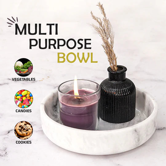 Organic Shape Marble Natural Serving Bowl - White