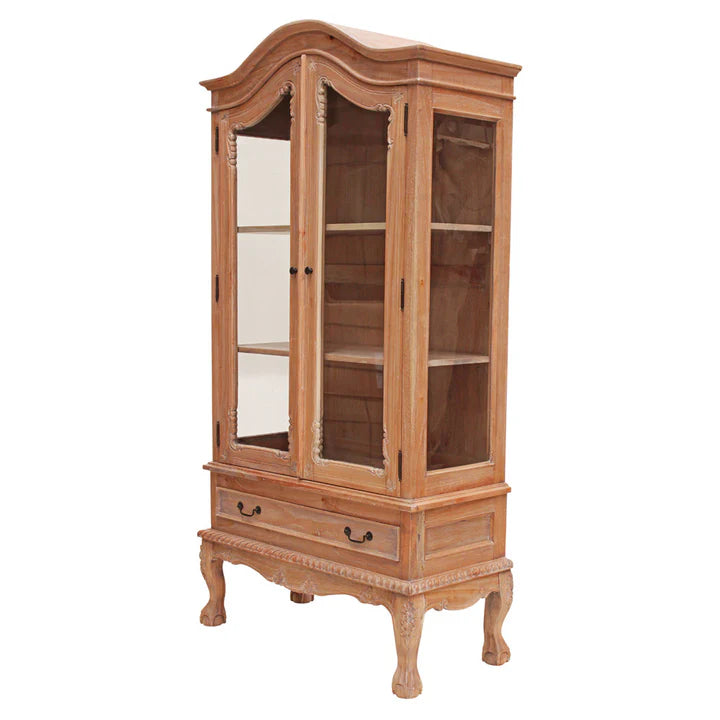 Ornate Double Door Dutch Showcase - Weathered Oak