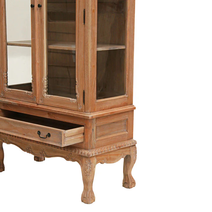 Ornate Double Door Dutch Showcase - Weathered Oak