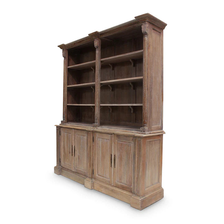 Ornate Georgian Wooden Bookcase - Weathered Oak