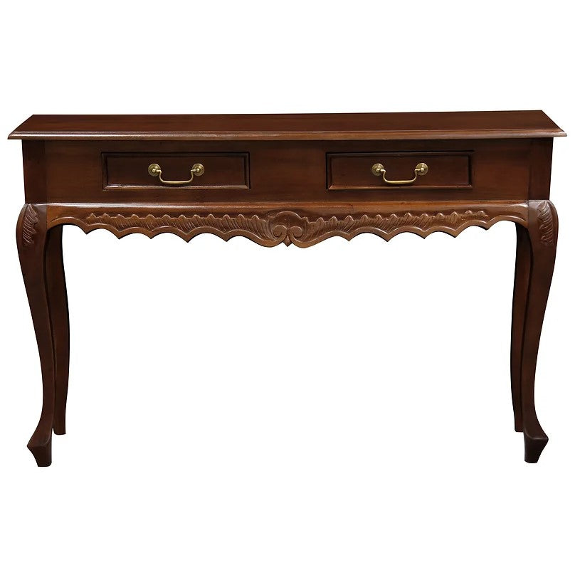 Ornately Carved 2 Drawer Sofa Table - Brown