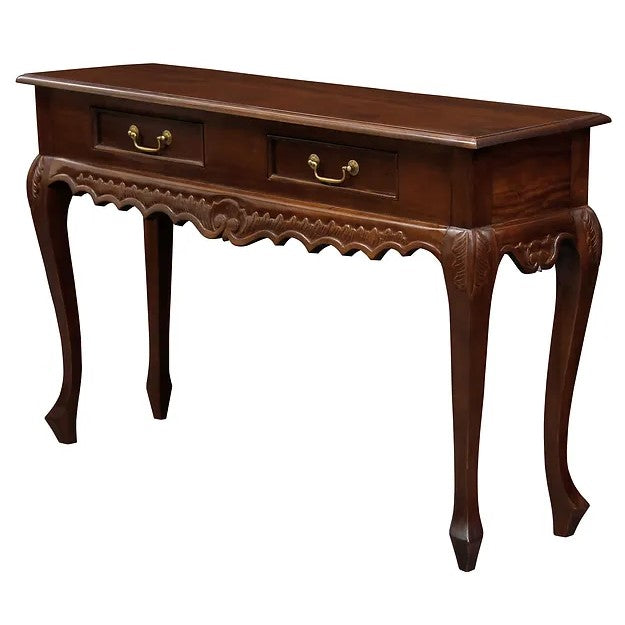 Ornately Carved 2 Drawer Sofa Table - Brown