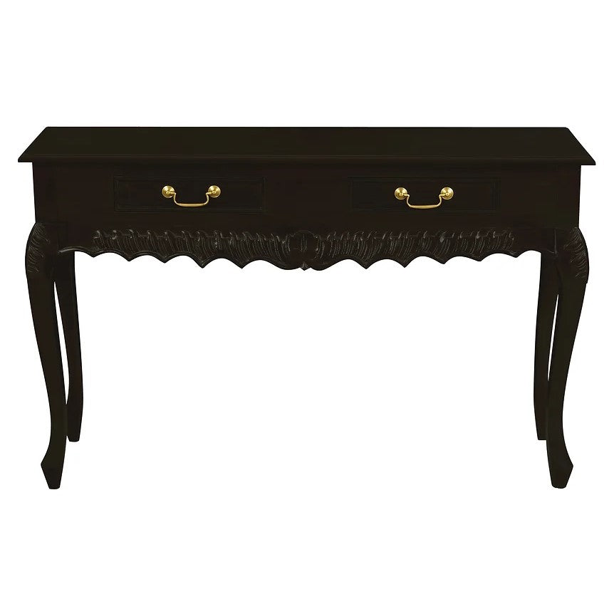 Ornately Carved 2 Drawer Sofa Table - Dark Brown