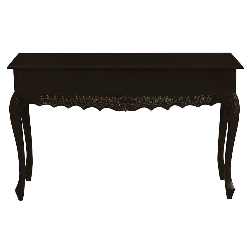 Ornately Carved 2 Drawer Sofa Table - Dark Brown