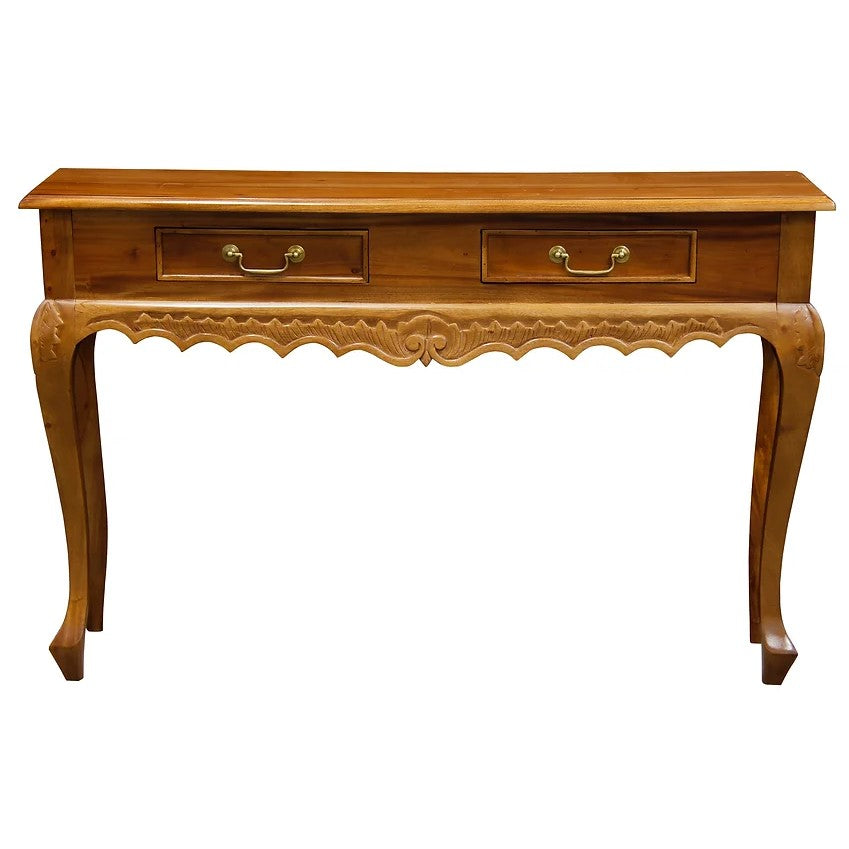 Ornately Carved 2 Drawer Sofa Table - Light Brown