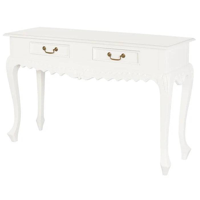 Ornately Carved 2 Drawer Sofa Table - White