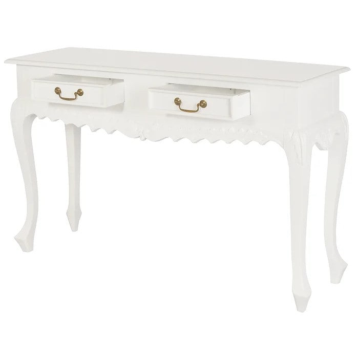 Ornately Carved 2 Drawer Sofa Table - White