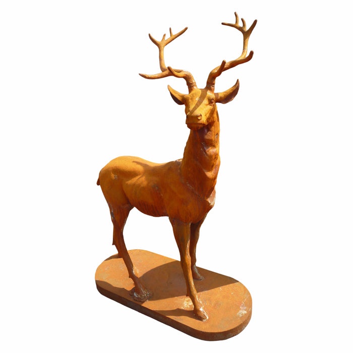Outdoor Cast Iron Stag Heads Right Statue - Rusty Finish