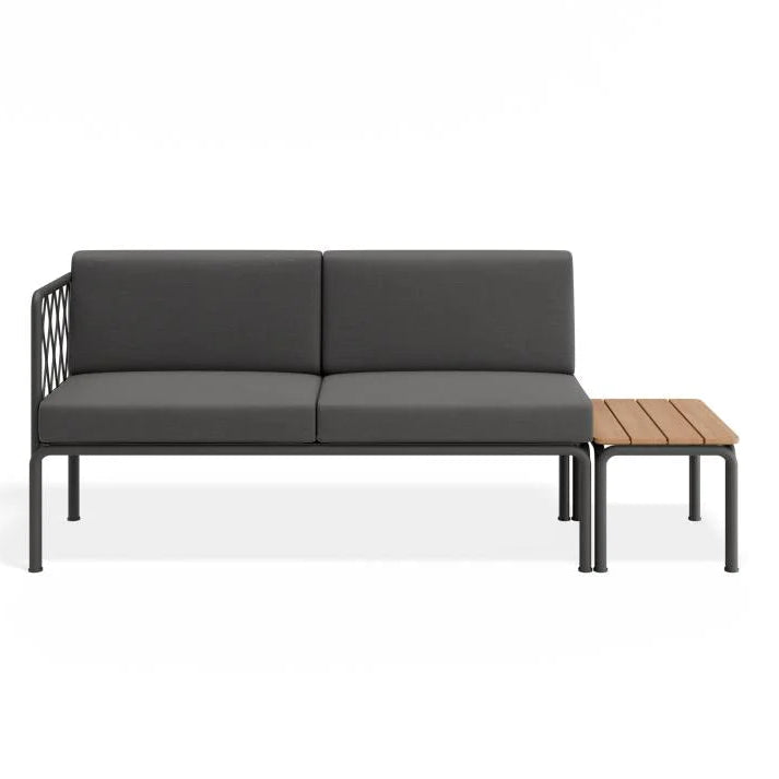 Outdoor Charcoal 2-Seater Sofa - Granite Grey Cushion with Teak Top