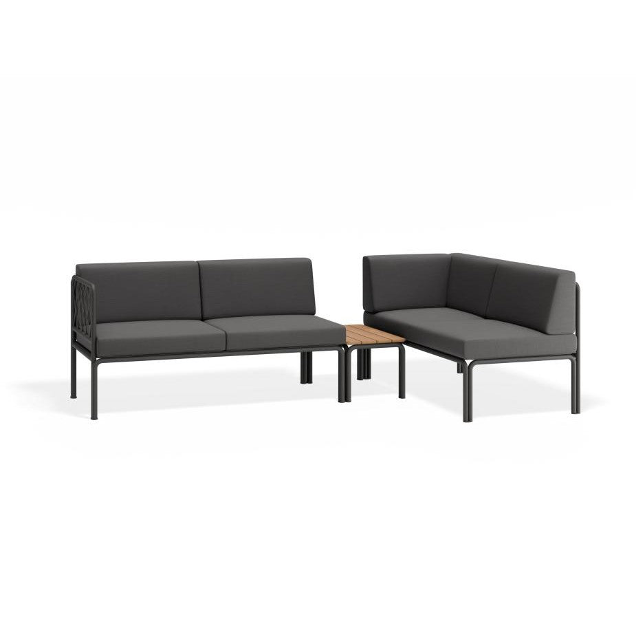 Metal Outdoor Charcoal Corner Sofa - Granite Grey Cushion with Teak Top