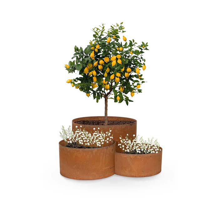 Outdoor Rustic Metal Cylindrical Nesting Drums Set of 3