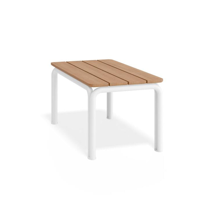 Outdoor White 2-Seater Cushion Sofa with Teak Top - Sandy Grey