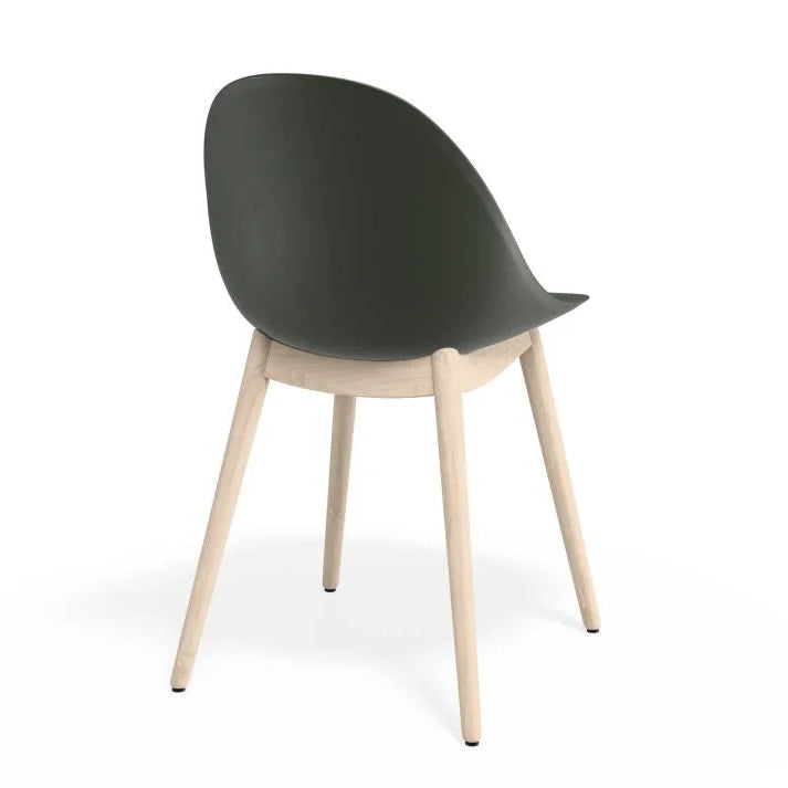 Pebble Seat Natural Beechwood Base Chair - Olive Green