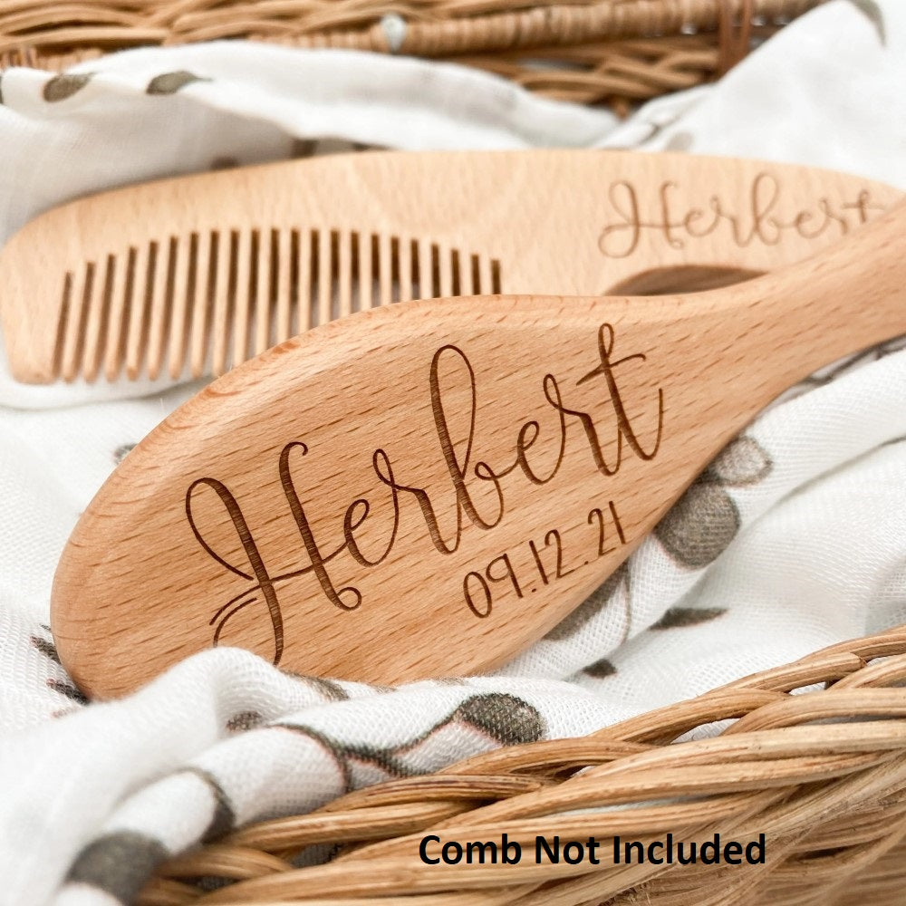 Personalised Baby Hair Brush - Timber Bristle (Name & Birthdate)