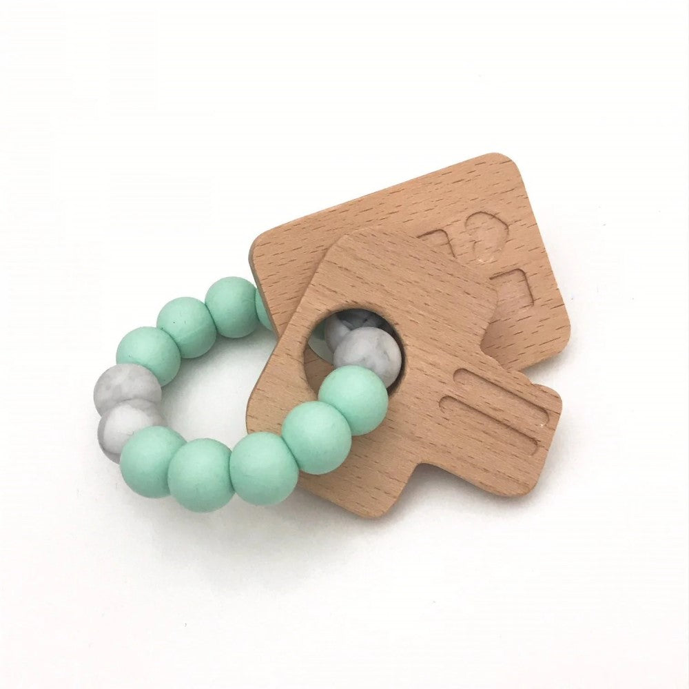 Personalised KEYS TO MY HEART Silicone and Wood Teether