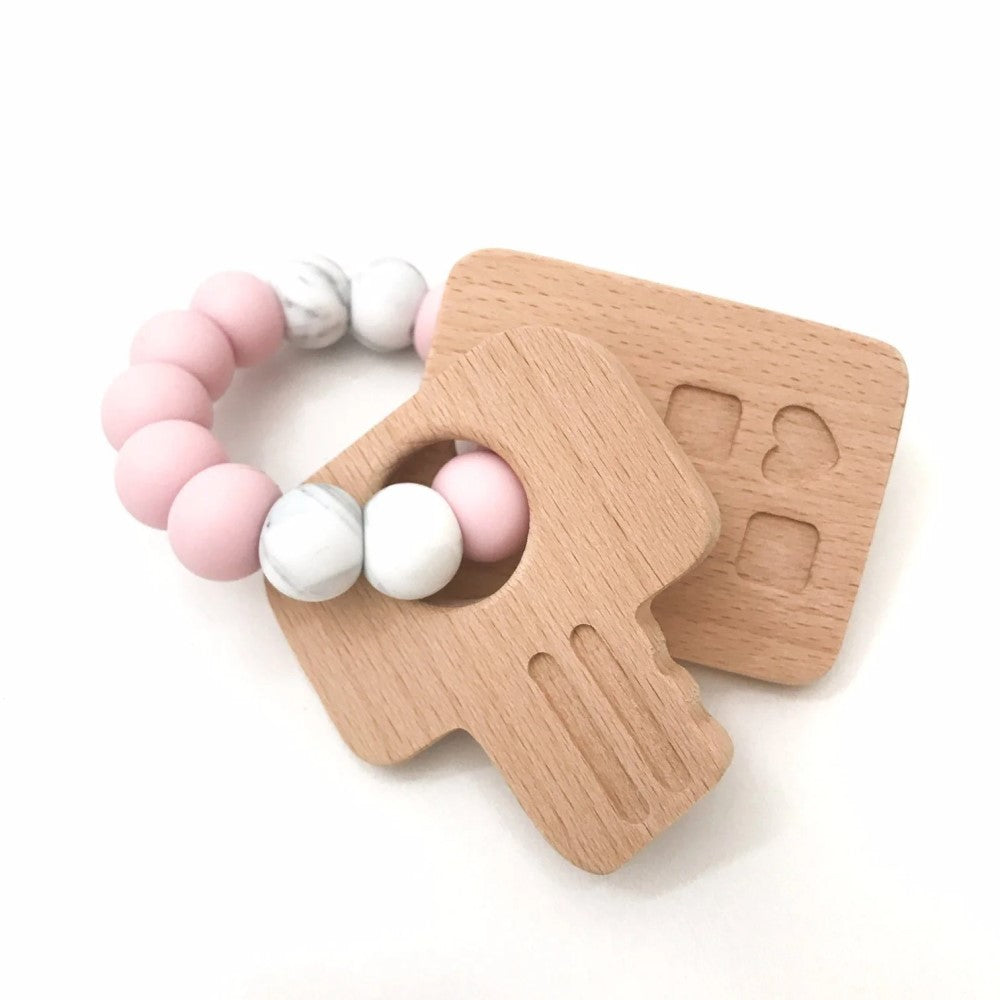 Personalised KEYS TO MY HEART Silicone and Wood Teether