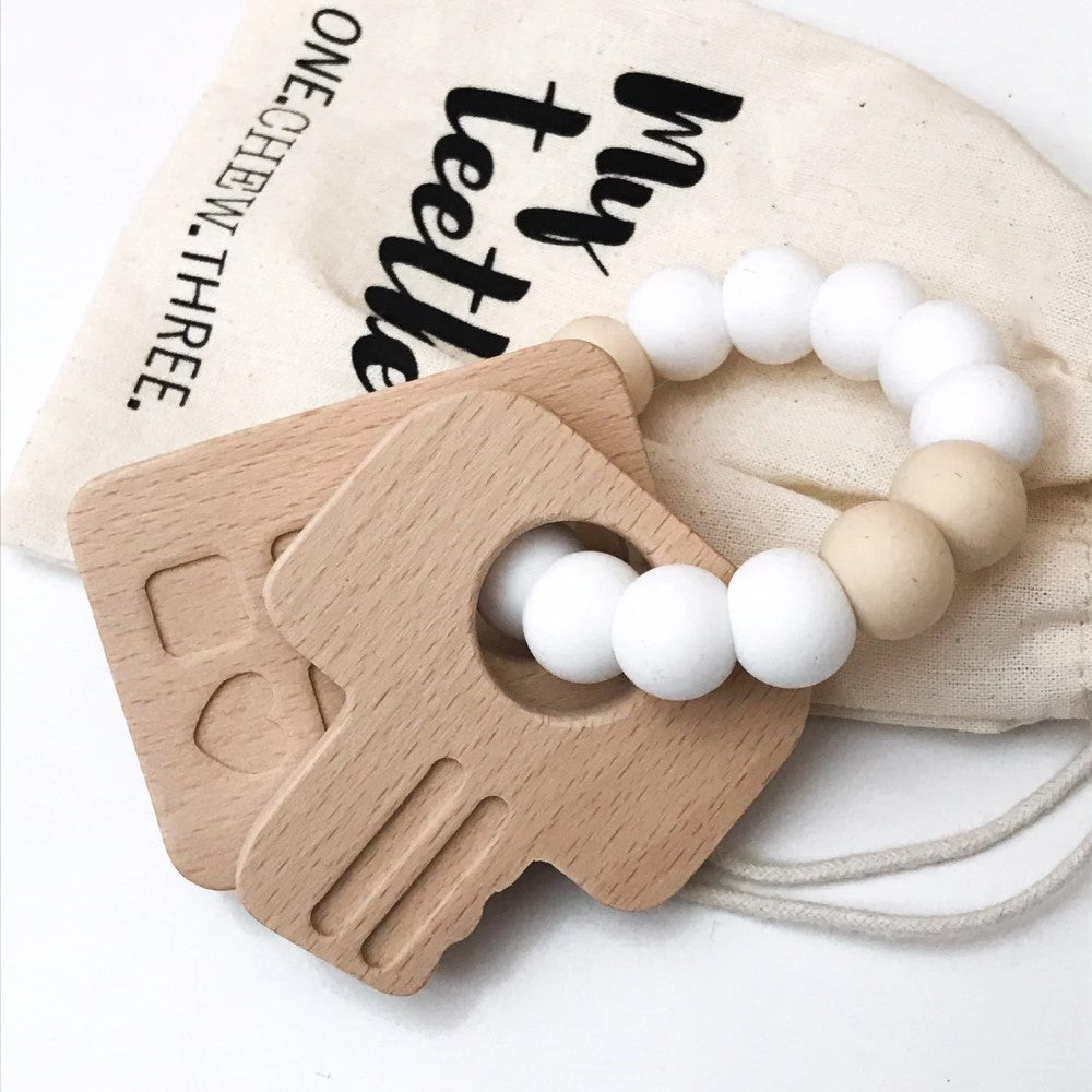 Personalised KEYS TO MY HEART Silicone and Wood Teether