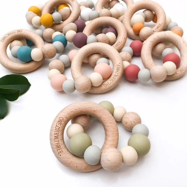 Personalised Naturals Silicone and Wood Teether (Available in 10 Colours)