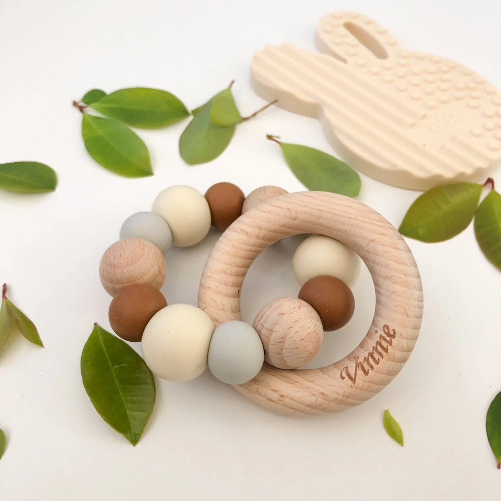 Personalised Naturals Silicone and Wood Teether (Available in 10 Colours)