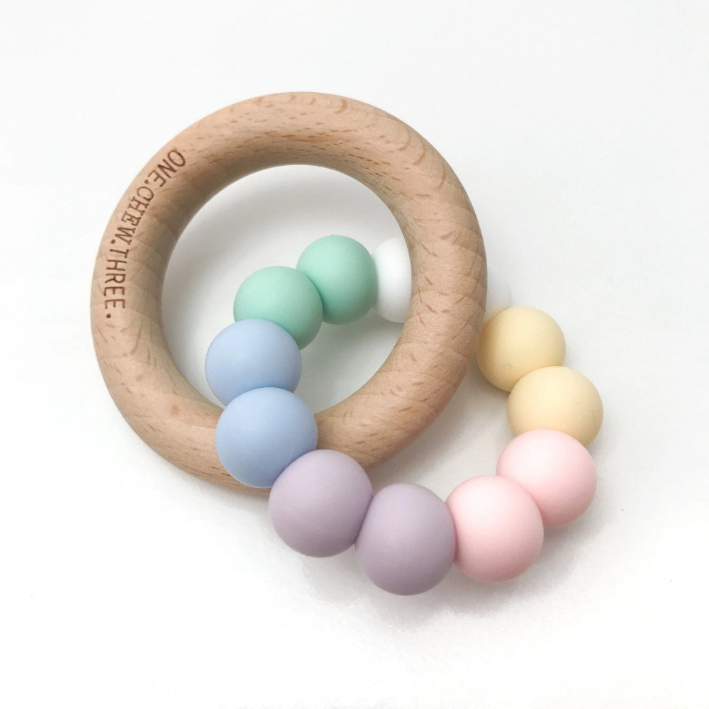 Personalised Silicone and Beech Wood Teether (Available in 12 Colors)