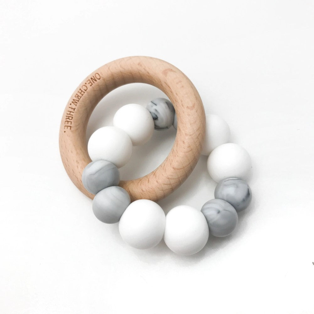 Personalised Silicone and Beech Wood Teether (Available in 12 Colors)