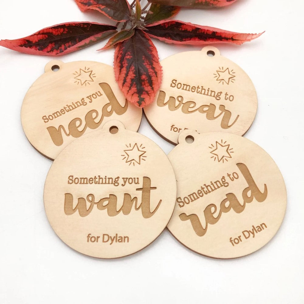 Personalised Simplicity Set of 4 Wooden Gift Tags - Star Design