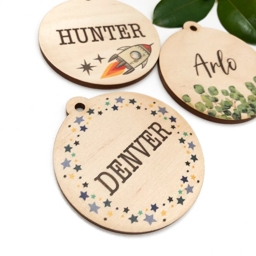 Personalised Timber Bag Tags (Choose from 9 Designs)