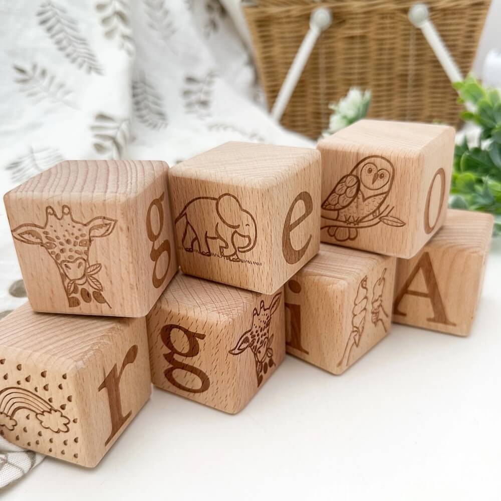 Personalised Wooden Baby Blocks (Choose from 3 to 26 Blocks)