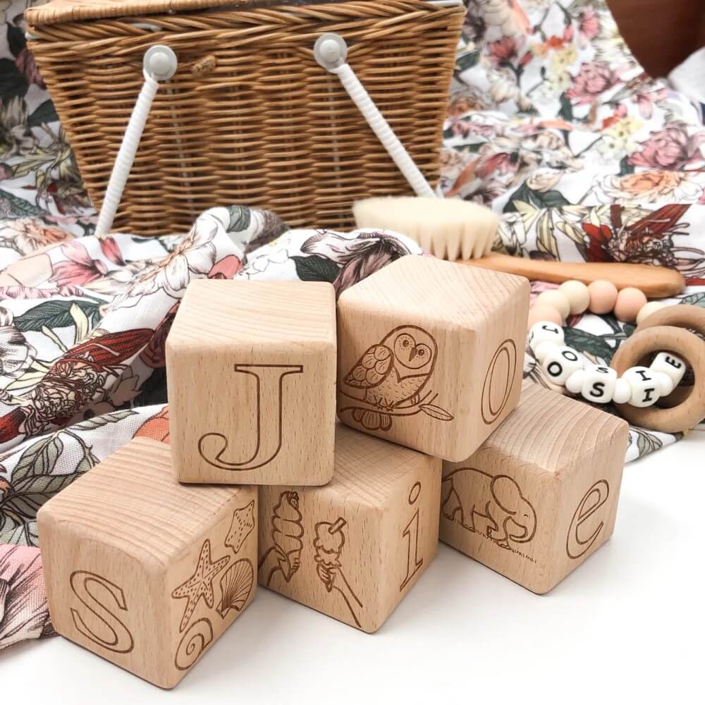 Personalised Wooden Baby Blocks (Choose from 3 to 26 Blocks)