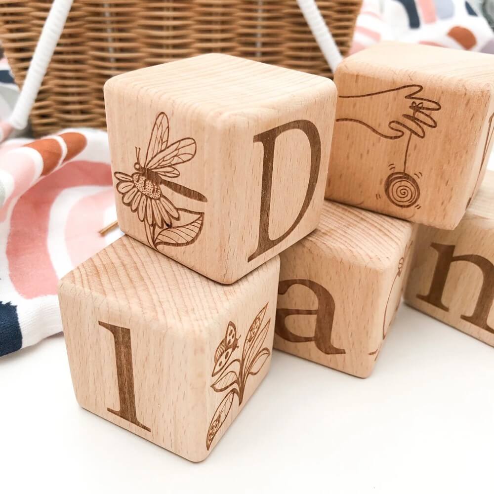 Personalised Wooden Baby Blocks (Choose from 3 to 26 Blocks)