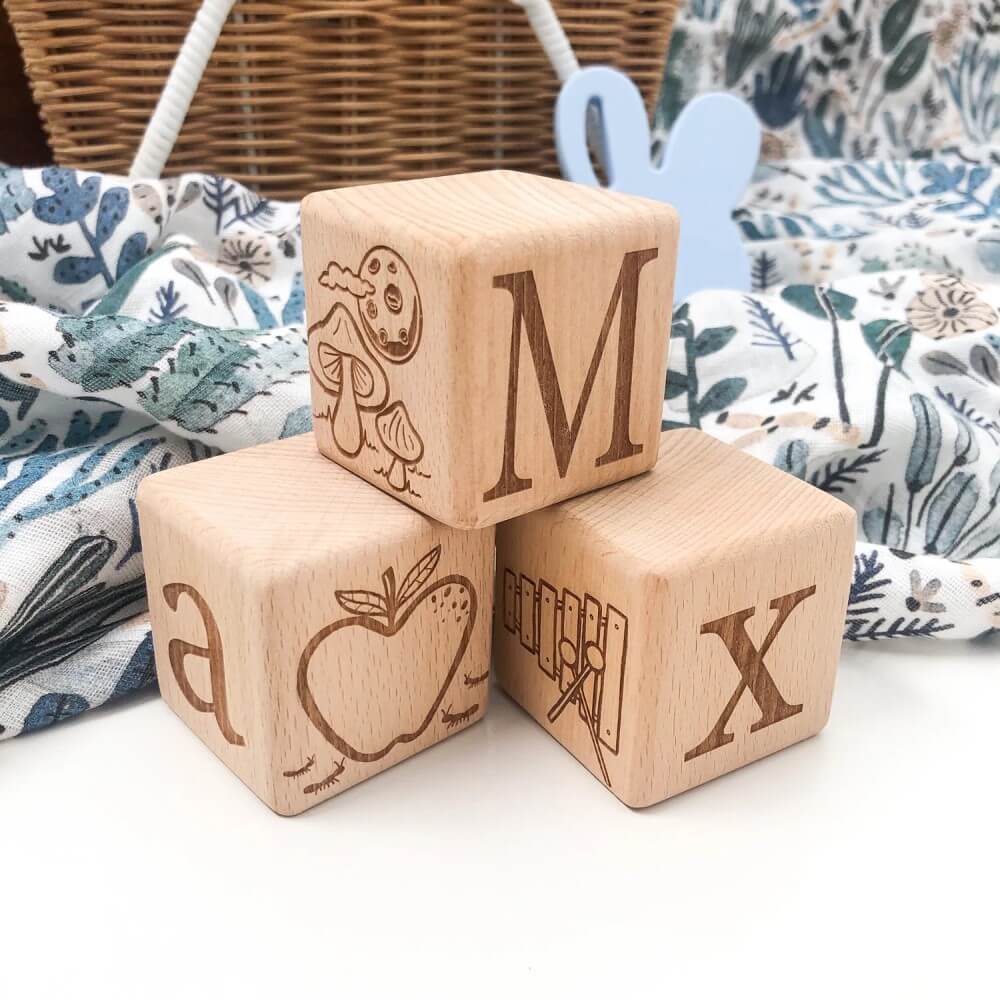 Personalised Wooden Baby Blocks (Choose from 3 to 26 Blocks)