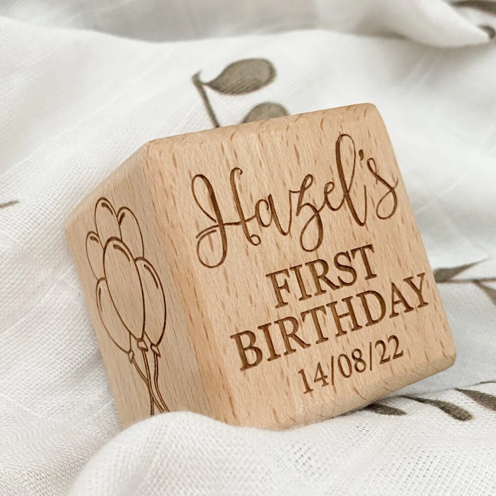 Personalised Wooden Keepsake Block - First Birthday