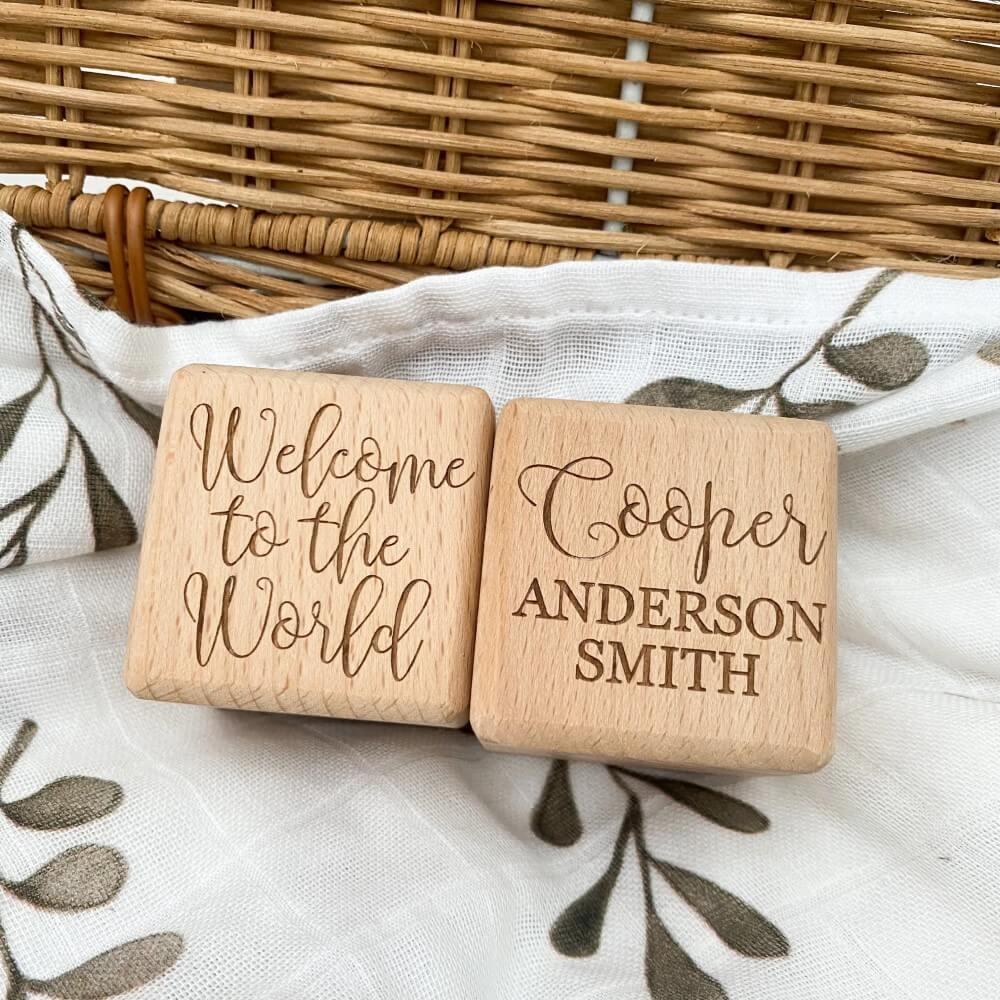 Personalised Wooden Keepsake Block - Welcome to the World