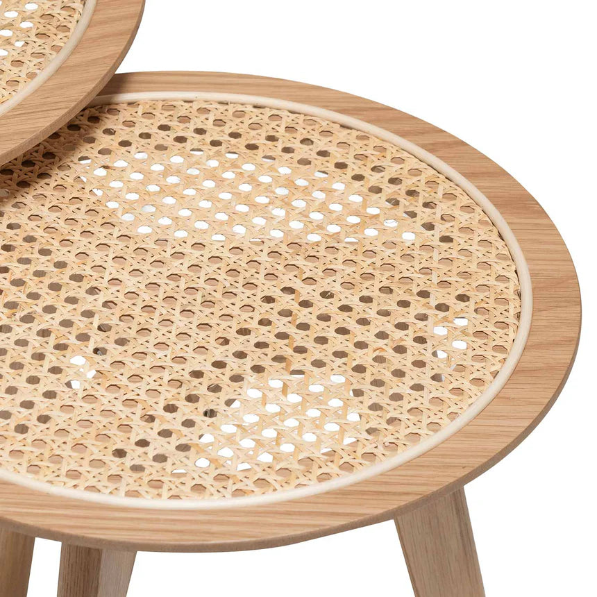 Pine Rattan Side Table - Set of 2