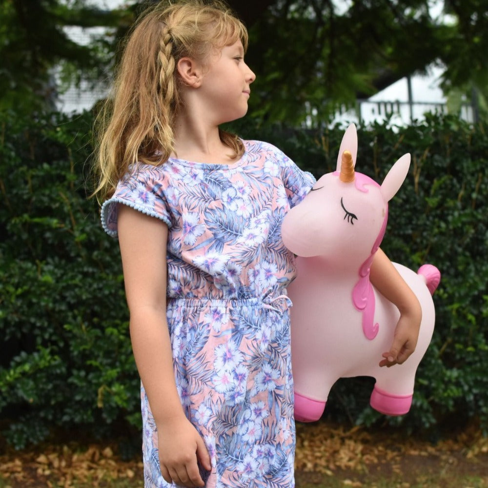 Inflatable Outdoor Bouncy Rider - Pink Pearl The Unicorn