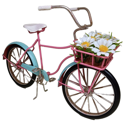Pink & Blue Bicycle With Flower Basket - 31cms