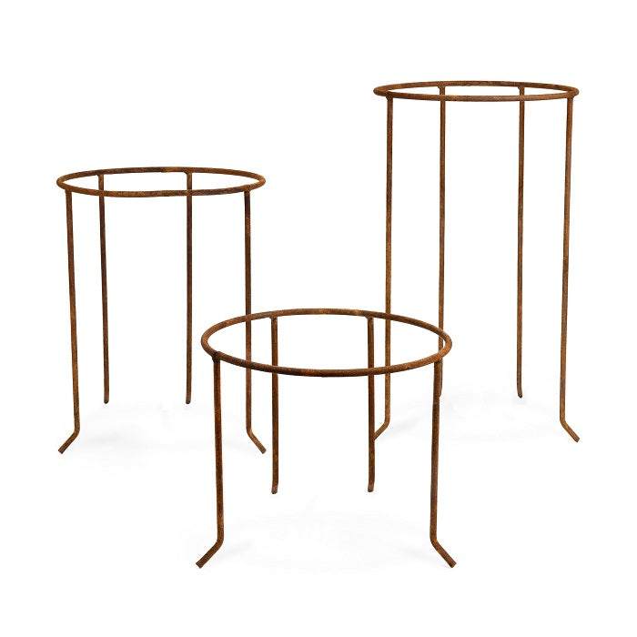 Set of 3 Rusty Metal Outdoor Plant Pot Stands