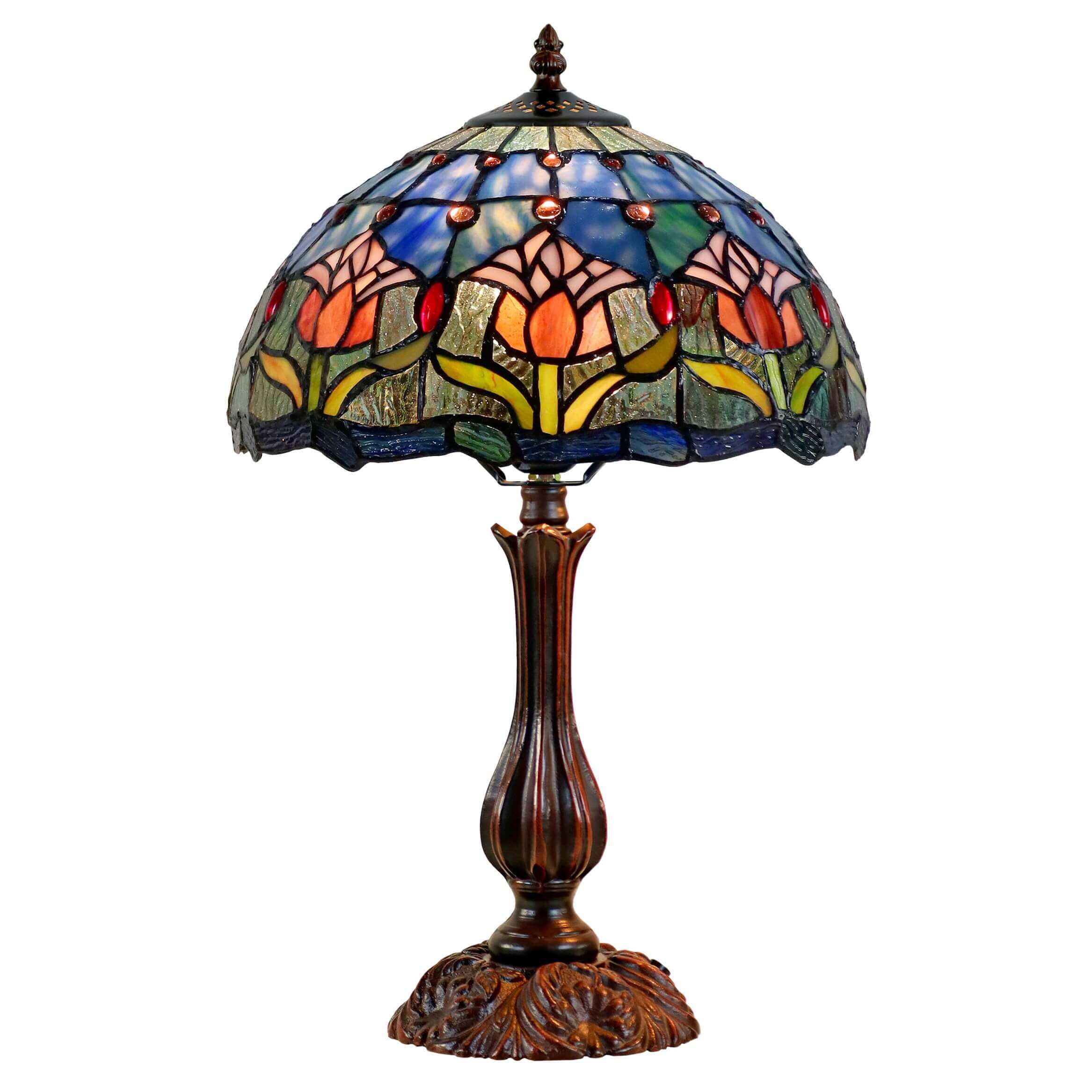 Purple Tulip Tiffany Stained Glass Table Lamp (Available in 2 Sizes)