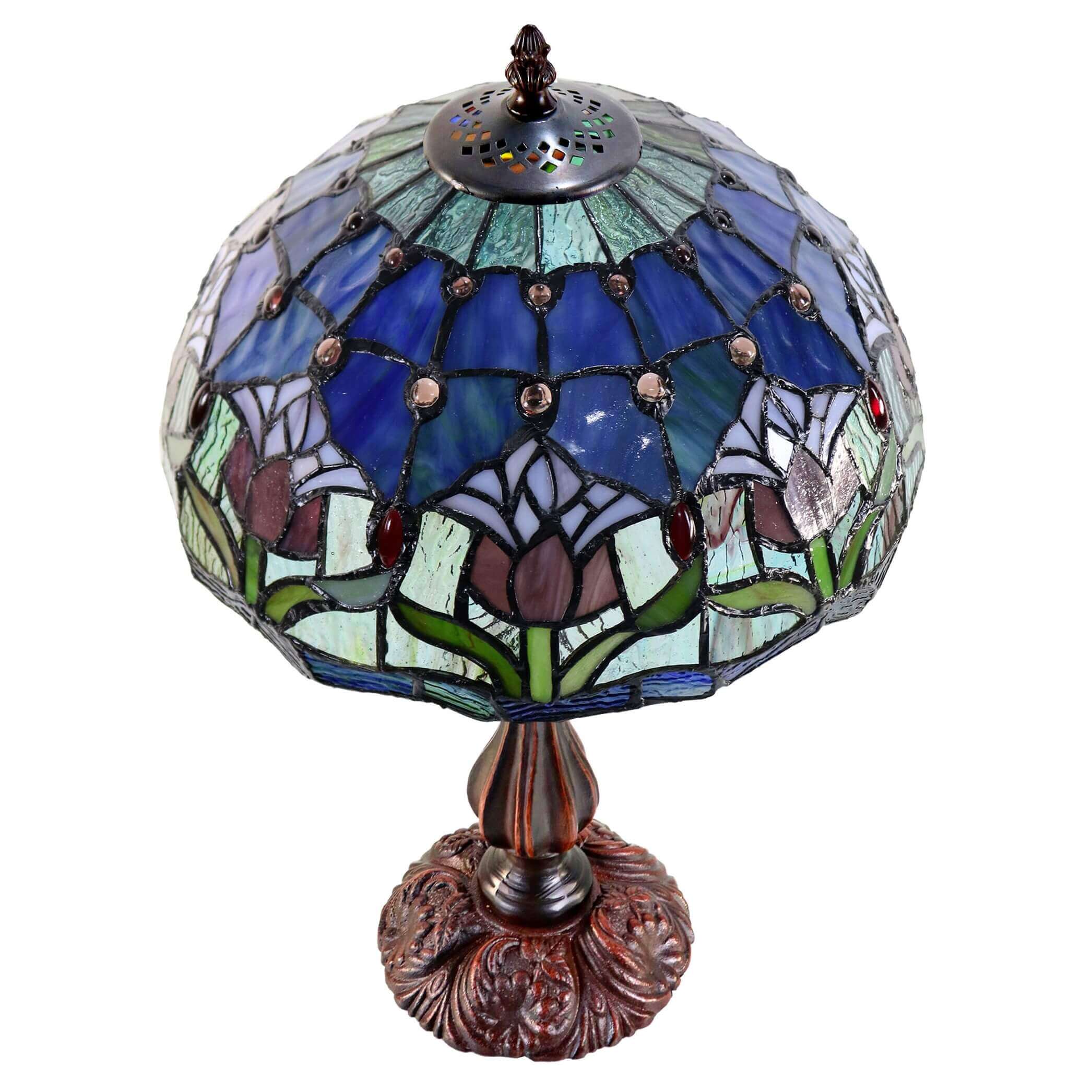 Purple Tulip Tiffany Stained Glass Table Lamp (Available in 2 Sizes)