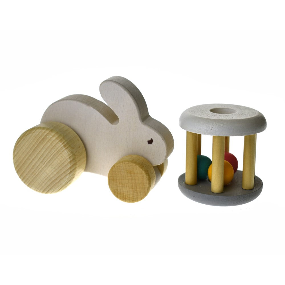 Rabbit Wooden Pull Toy & Rattle