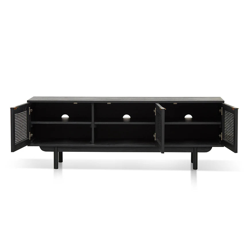 Rattan Door Black Entertainment TV 170cms - Natural