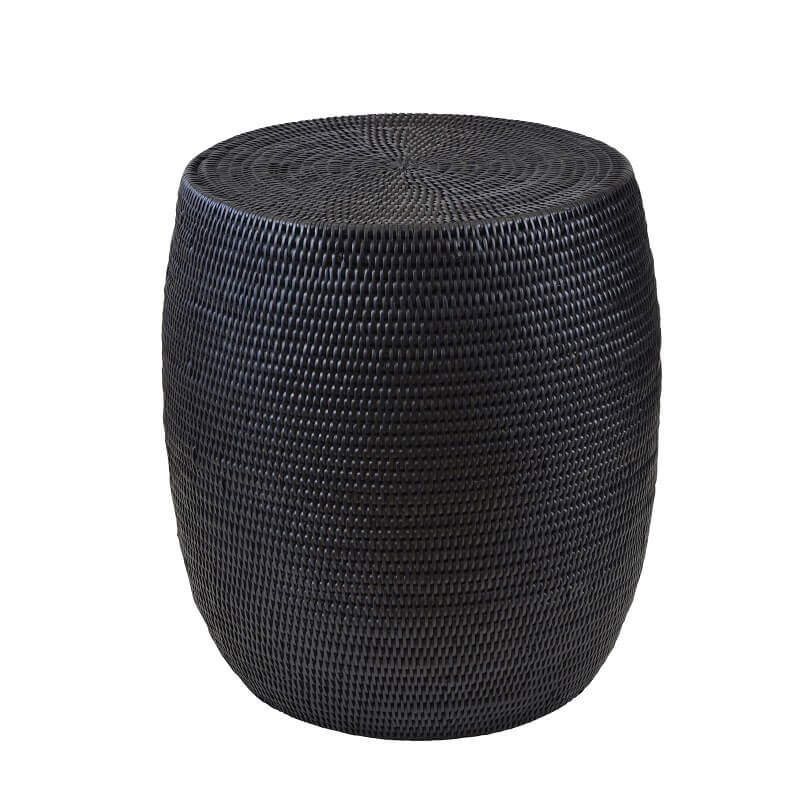 Chic Rattan Barrel Side Table - Black